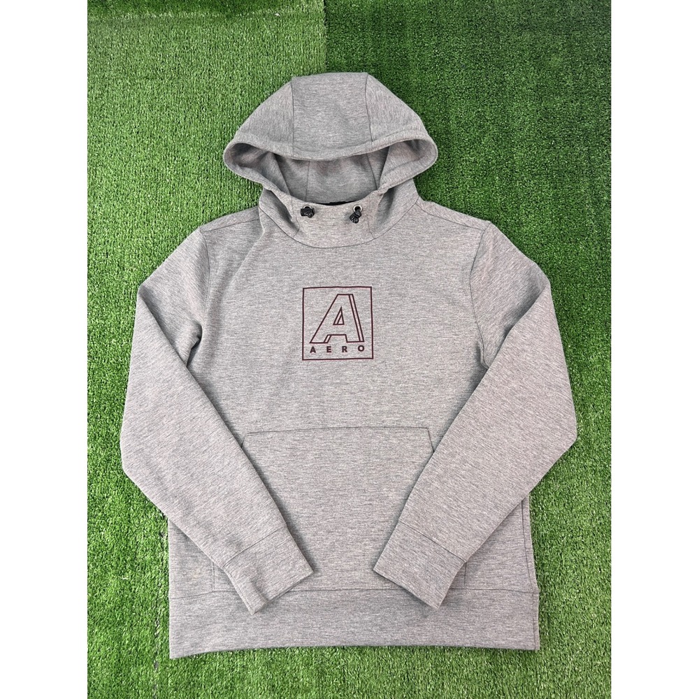 Aeropostale Mens Medium Gray Graphic Logo Pullover Hoodie High Neck Performance